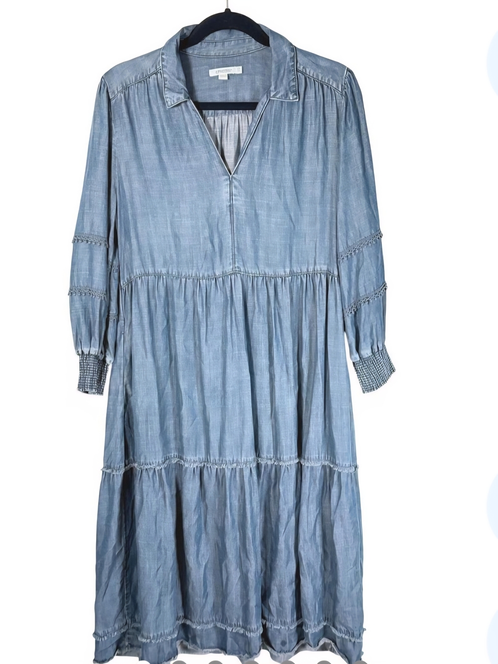 Chico's Blue Denim Tiered V-Neck Dress